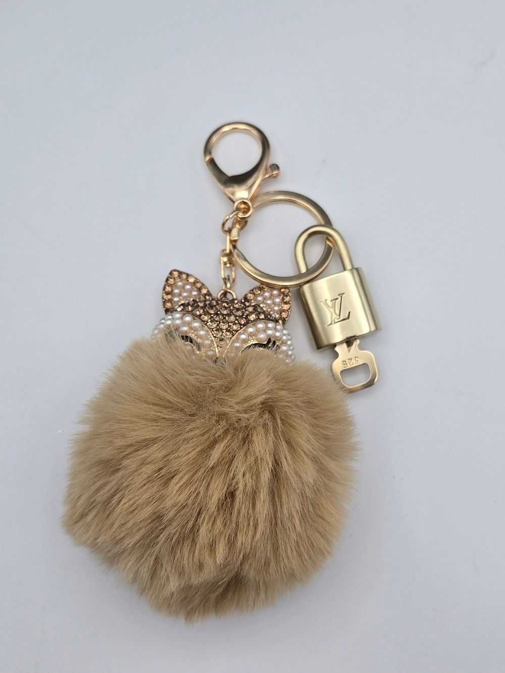 Authentic Louis Vuitton Gold Padlock 🔐 + Unbranded Cat Tan Pom Pom Charm - Picture 2 of 12
